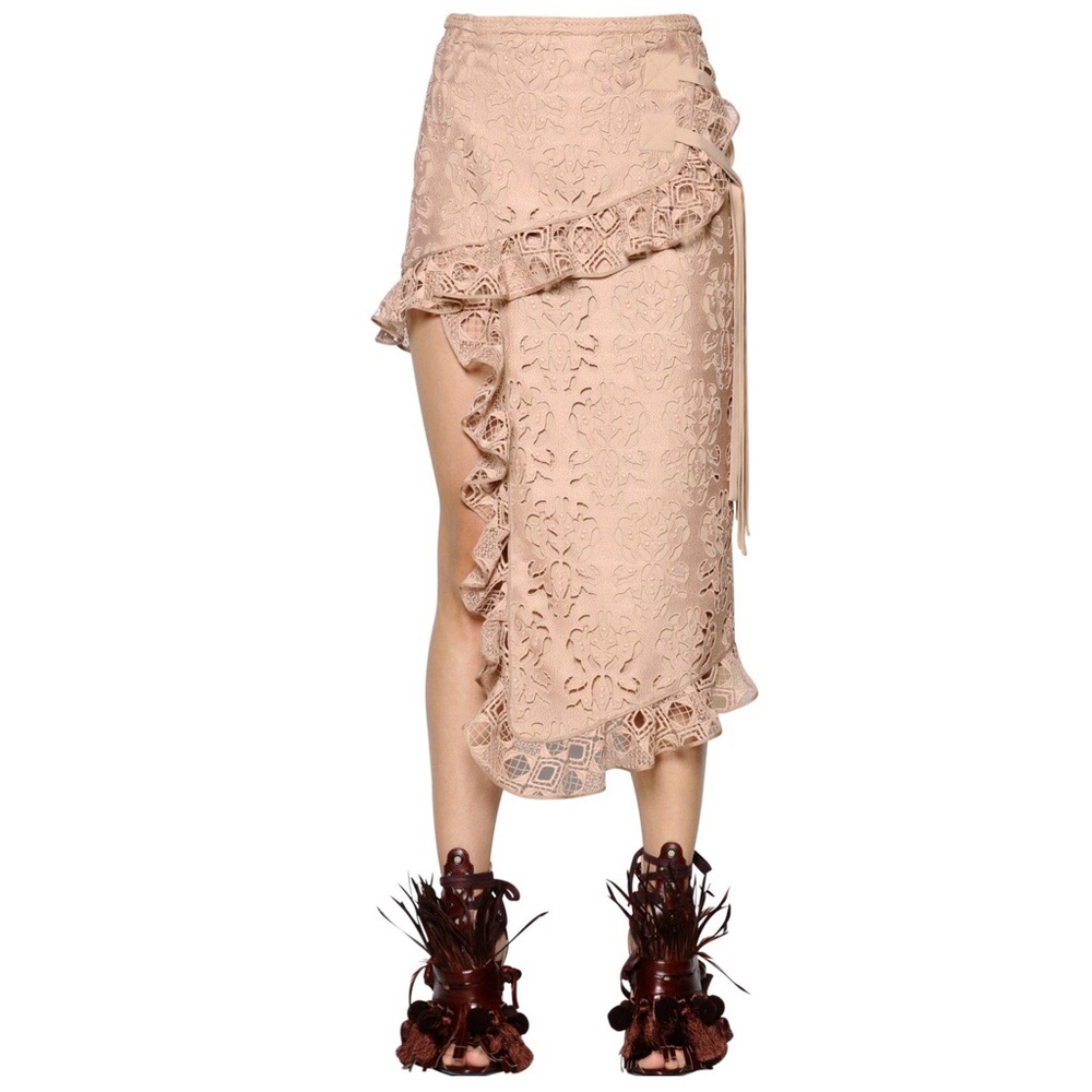 No 21. Macrame pink lace asymmetrical skirt 40IT